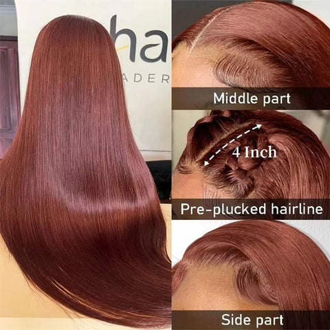 30 inch Reddish Brown Straight Wigs 13x4 HD Lace Human Hair Wig Pre Plucked Colored Lace Frontal Wigs Brazilian 100%Human Wig