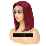 Rose Pink Short Colored Bob Human Hair Wigs Brazilian 13X4 Straight Lace Front Wigs Transparent Lace Pre Plucked Colored Wig