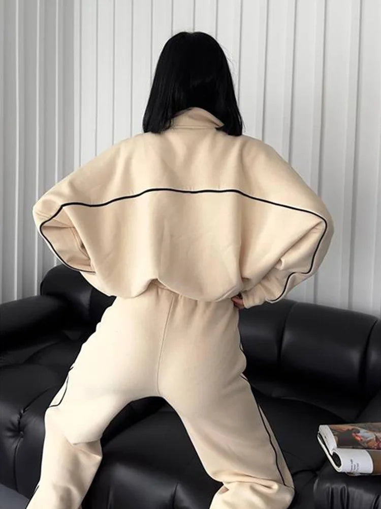 womens clothing 2 pieces set Casual Sports Suits Long Sleeved Half High Collar Cardigan Sweater Trouser Tracksuit Women Clothing