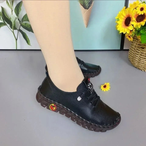 Women  Vintage Breathable Shoes Platform Loafers Lace Up Leather Hollow Slip-On New Fashion Casual Mom Shoe Zapatos Mujer 2024