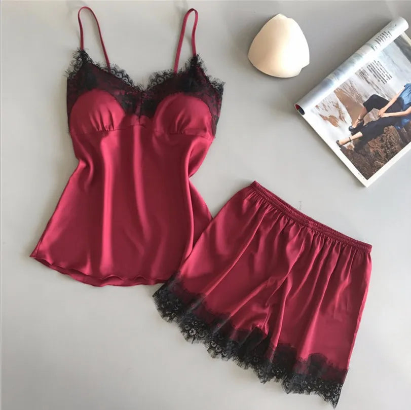 1 set of women's sleepwear set, fashionable V-neck lace sexy sleepwear, sleepwear pants set, new comfortable sleepwear