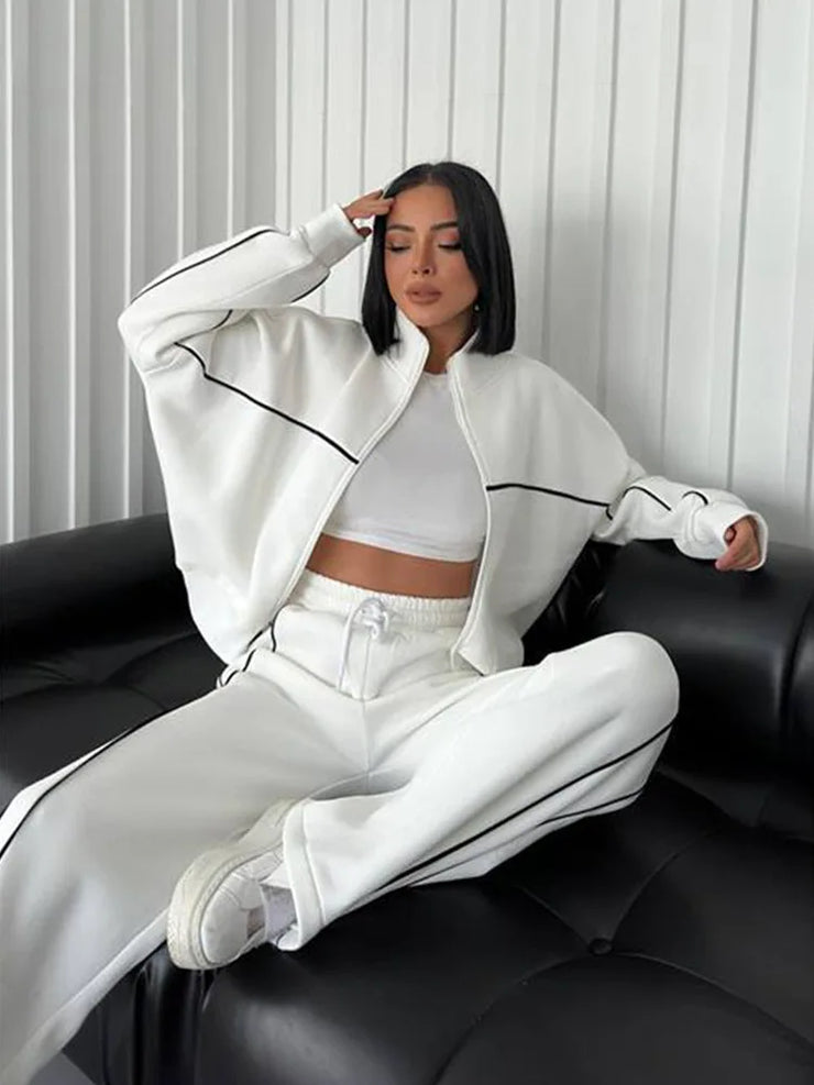 womens clothing 2 pieces set Casual Sports Suits Long Sleeved Half High Collar Cardigan Sweater Trouser Tracksuit Women Clothing