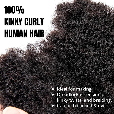 Afro Kinkys Bulk Human Hair for Dreadlock Extensions Loc Repair Braiding Twist Tight Afro Kinky Human Hair for Loc 1Packs 50/30g