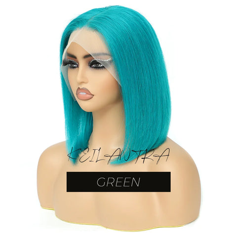 Rose Pink Short Colored Bob Human Hair Wigs Brazilian 13X4 Straight Lace Front Wigs Transparent Lace Pre Plucked Colored Wig