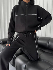 womens clothing 2 pieces set Casual Sports Suits Long Sleeved Half High Collar Cardigan Sweater Trouser Tracksuit Women Clothing