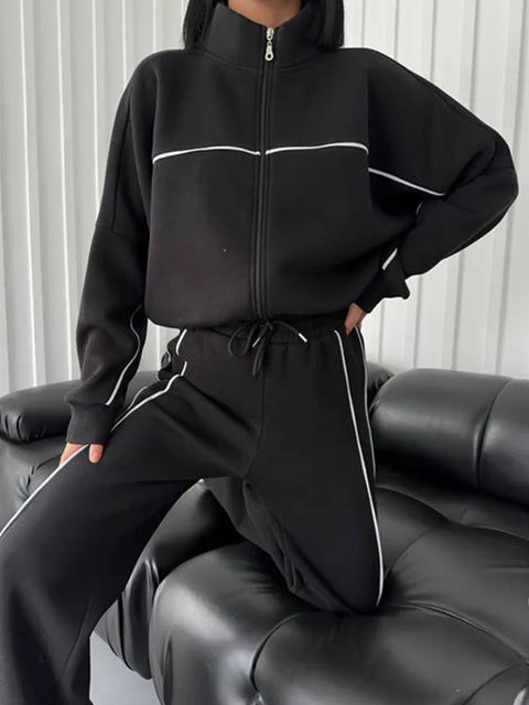 womens clothing 2 pieces set Casual Sports Suits Long Sleeved Half High Collar Cardigan Sweater Trouser Tracksuit Women Clothing