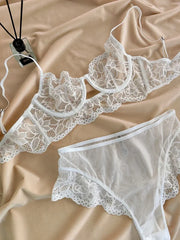 MOYISU White See-through Lace Big Breasts Small Bra Underwear Ultra Thin Set Sexy Pure Desire Underwear Underwear Underwear Set