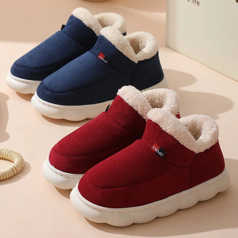 Smile PoP Winter Plush Men Cotton Shoes Warm Plush Men House Slippers Outdoor Soft Non Slip Women&