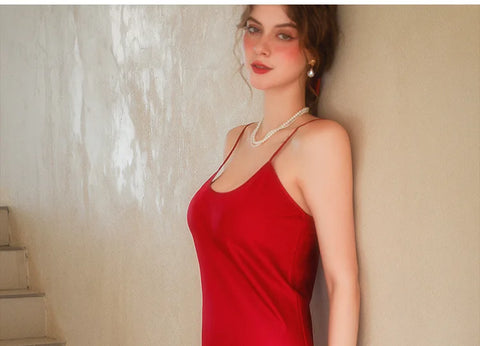 Sexy Sleepwear Women Solid Silk O-Neck Nightgown Soft Satin Lingerie Night Dress Sleeveless Sleepwear Female Clothes