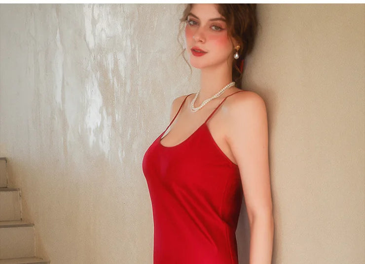 Sexy Sleepwear Women Solid Silk O-Neck Nightgown Soft Satin Lingerie Night Dress Sleeveless Sleepwear Female Clothes