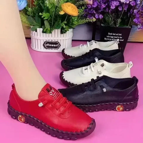 Women  Vintage Breathable Shoes Platform Loafers Lace Up Leather Hollow Slip-On New Fashion Casual Mom Shoe Zapatos Mujer 2024