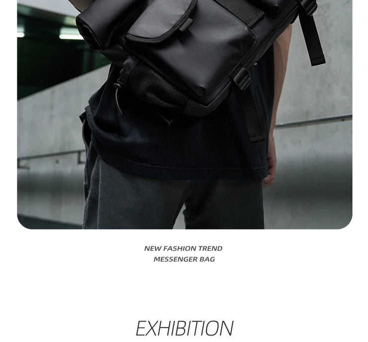 Fashion Casual Men Roll Top Shoulder Messenger Bag Large Size Outdoor Cycling Crossbody Side Bags Male Urban Trend Daypack