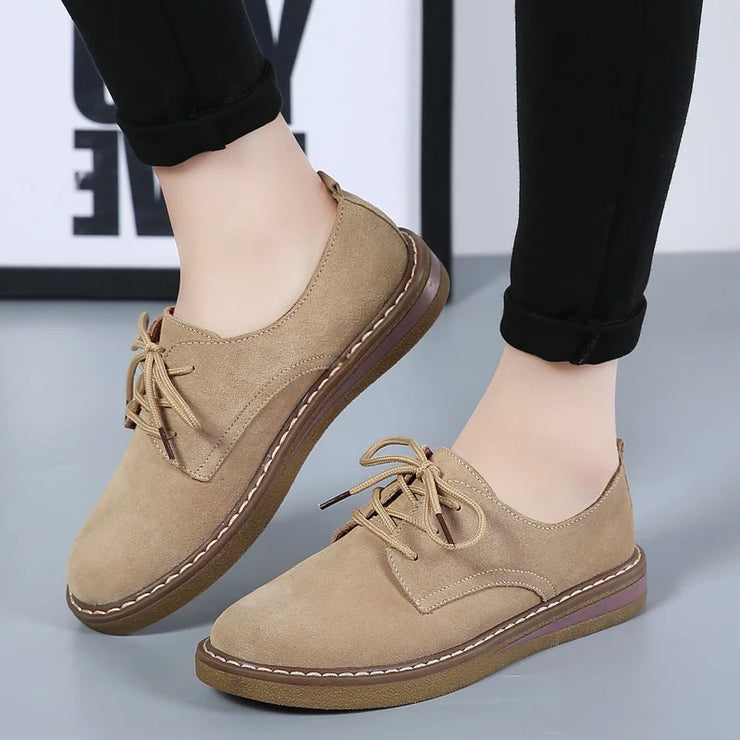 Fashion Woman Comfortable Daily Business Office Shoes Lace Up Genuine Leather Casual Women&