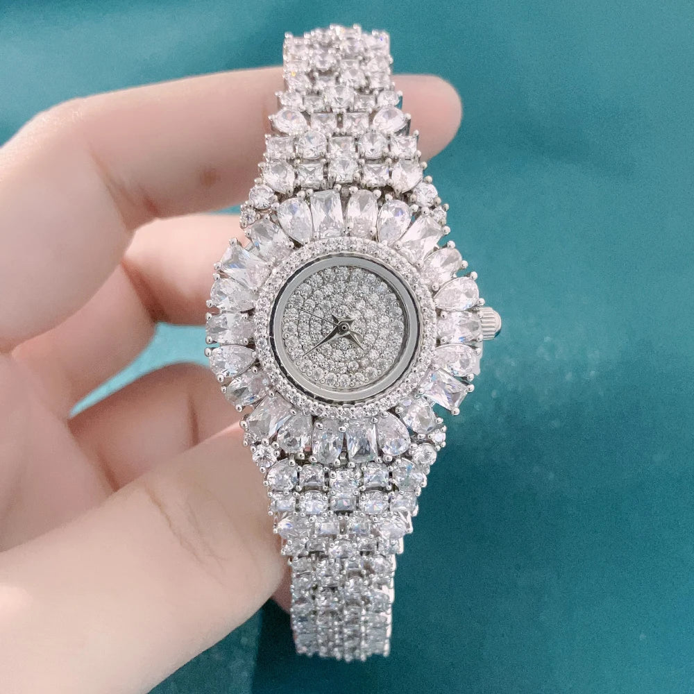 016436 Luxury Women's Watches Cubic Zircon Elements Crystal Bracelet Watch for Wedding Party Fashion Jewelry Watches