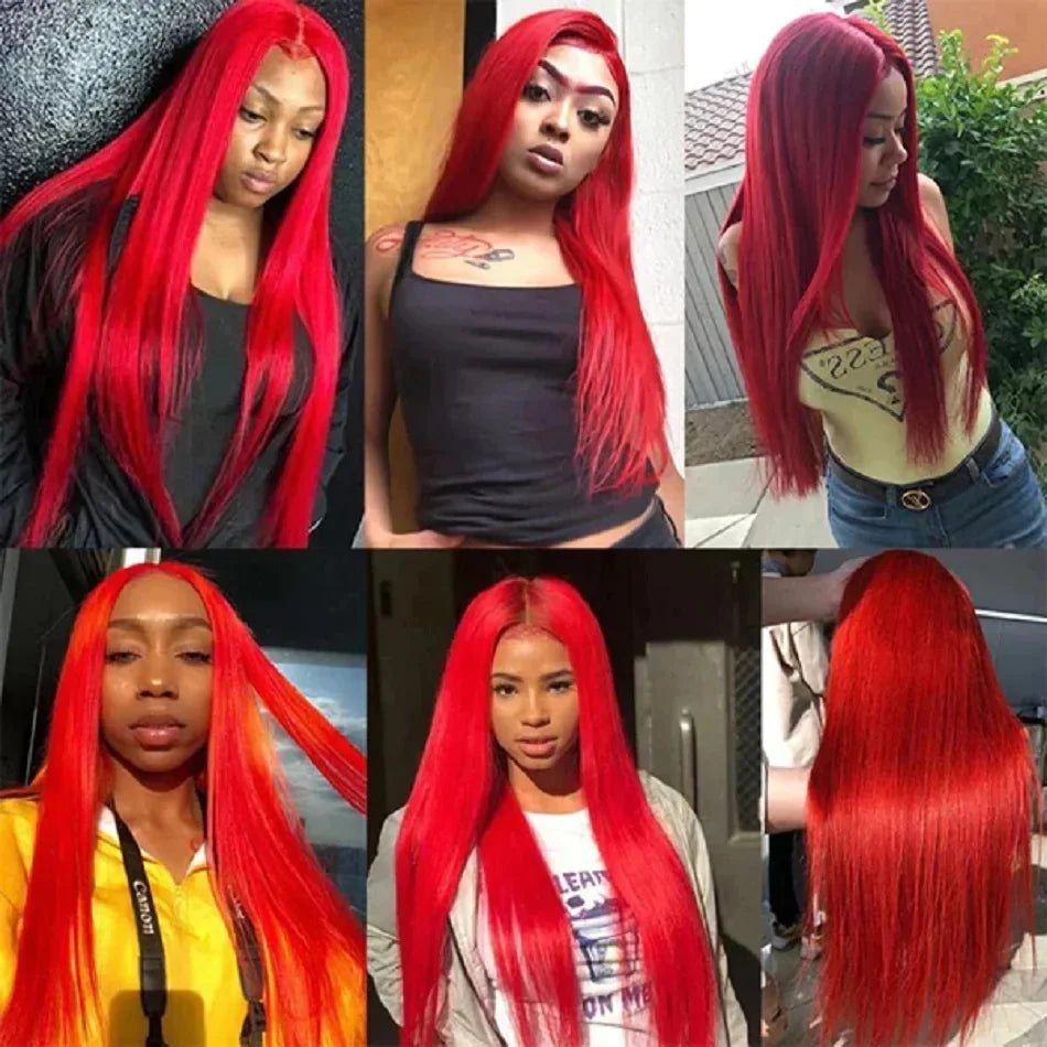 30 40 Inch Brazilian 99J Burgundy 13x6 HD Lace Front Wigs Human Hair Wig 200% Red Color Straight 13X4 Lace Frontal Wig For Women