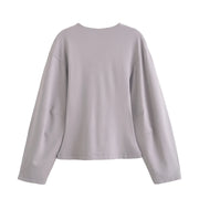 Women's Suit 2025 Spring New Women's Clothing Fashion Long Sleeve O-neck Pleated Top Double-Sided Fabric Office Top Casual Pants