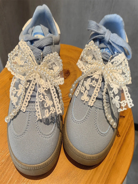 Fashion lace pearl bow shoelace buckle Sneakers decorative charm shoe flower buckle Men&