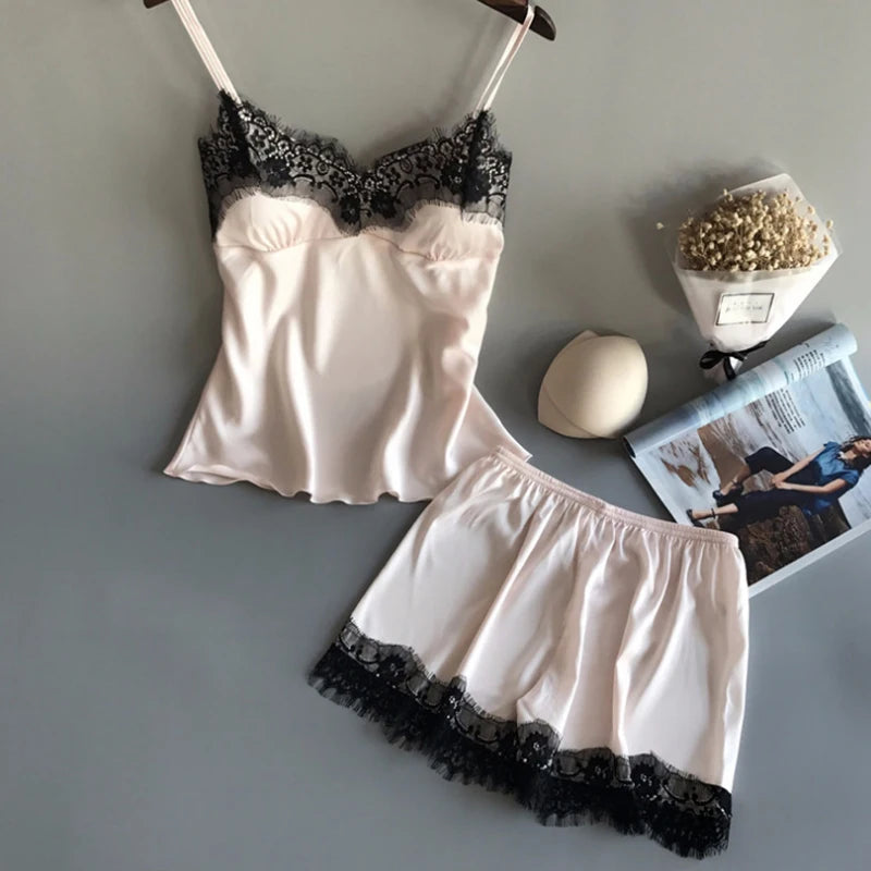 1 set of women's sleepwear set, fashionable V-neck lace sexy sleepwear, sleepwear pants set, new comfortable sleepwear