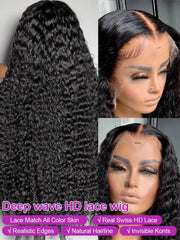 High Density 250% 40 50 Inch Deep Wave 13x6 HD Lace Front Human Hair Wig Loose Water Wave Curly 13x4 Lace Frontal Wig Human Hair