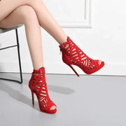 Women's Boots summer Fish mouth Open toe Hollow zipper Metal Decoration  High heel Women's shoe plus size 29-52 high11cm