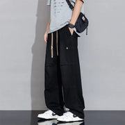2025 Spring Summer New Vintage Washed Cotton Jeans for Men Clothing Drawstring Straight Men Pants