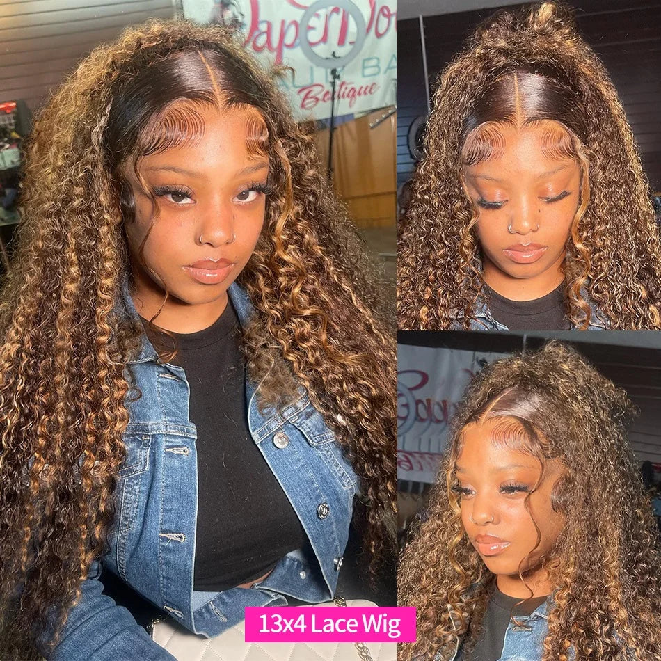 13x4 Highlight Wig Human Hair 13x6 Hd Lace Frontal Wig 40 Inch Curly Wigs Deep Wave Lace Front Wig Pre Plucked With Baby Hair