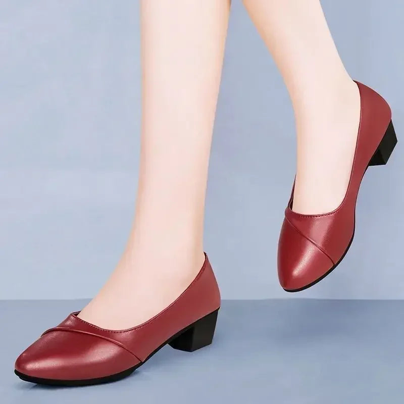 2024Women's High Heels Patent Leather Work Shoes Comfortable Women Heeled Shoes Pu Leather Loafers Square Heeled Talon Femme