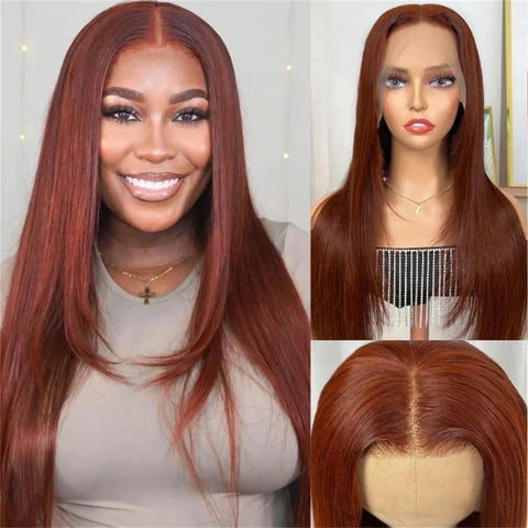 30 inch Reddish Brown Straight Wigs 13x4 HD Lace Human Hair Wig Pre Plucked Colored Lace Frontal Wigs Brazilian 100%Human Wig