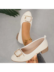 Women's shoes 2025 Soft Sole and Soft Surface Single Shoes Summer New Shallow Mouth Metal Buckle Non-slip Square Heel Shoes