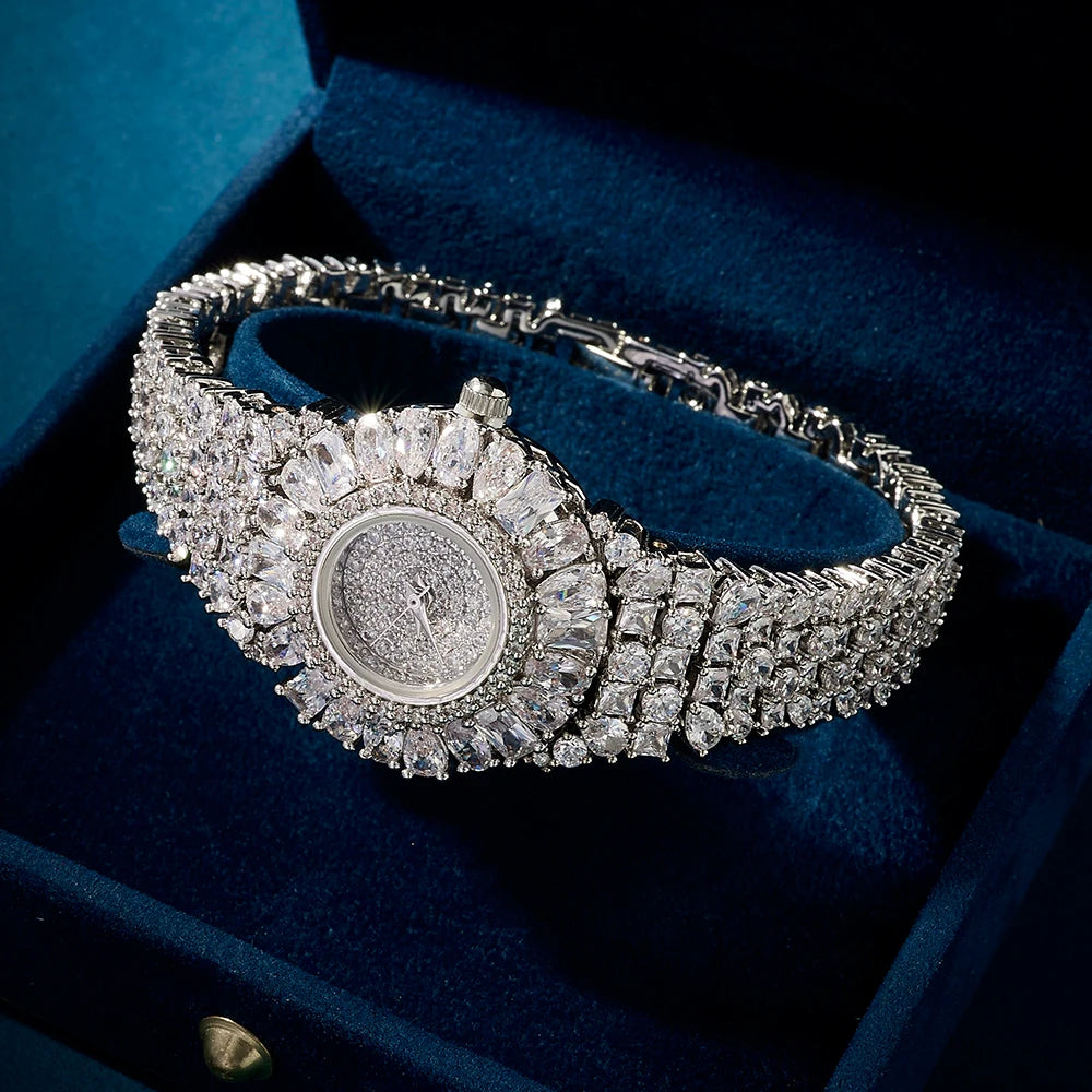 016436 Luxury Women's Watches Cubic Zircon Elements Crystal Bracelet Watch for Wedding Party Fashion Jewelry Watches