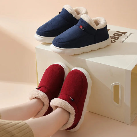 Smile PoP Winter Plush Men Cotton Shoes Warm Plush Men House Slippers Outdoor Soft Non Slip Women&