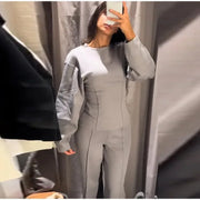 Women's Suit 2025 Spring New Women's Clothing Fashion Long Sleeve O-neck Pleated Top Double-Sided Fabric Office Top Casual Pants