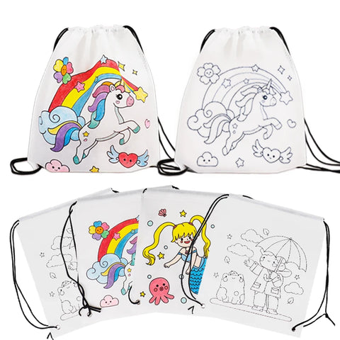 Coloring Drawstring Bags Cartoon Coloring Bags Party Drawstring Bags Birthday Party Favor DIY Party Gift Bags Backpacks