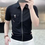 Men's Clothing White Cotton Tee Summer Minimalist Polo Neck Slim Fit Casual Sophisticated Office Ready Fashion Solid Color