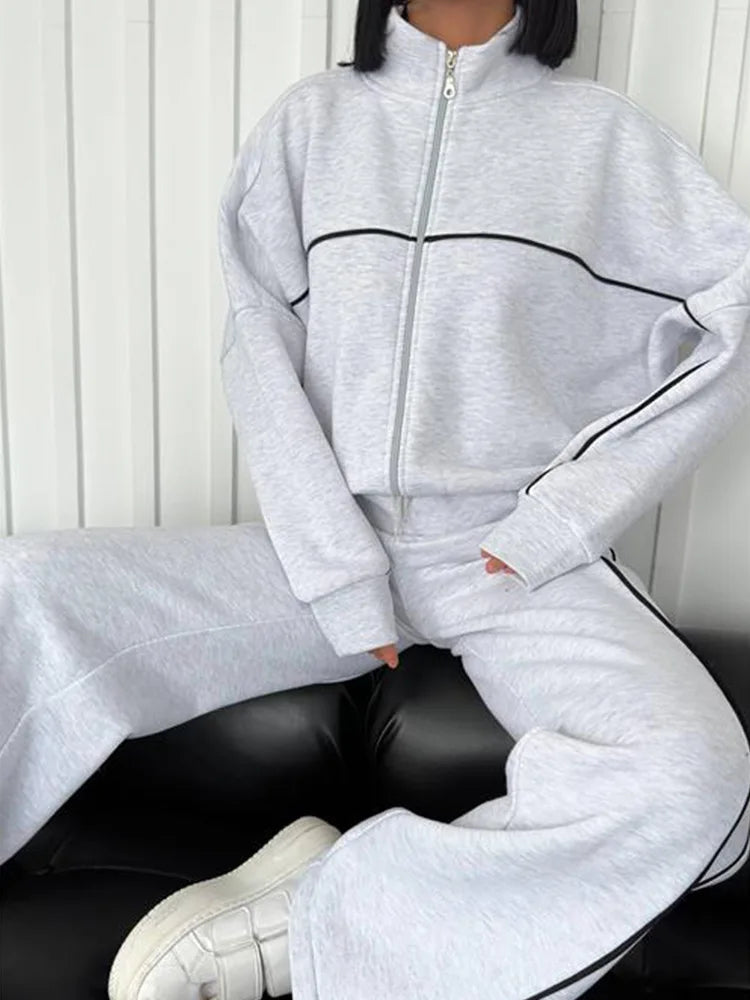womens clothing 2 pieces set Casual Sports Suits Long Sleeved Half High Collar Cardigan Sweater Trouser Tracksuit Women Clothing