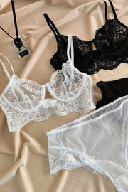 MOYISU White See-through Lace Big Breasts Small Bra Underwear Ultra Thin Set Sexy Pure Desire Underwear Underwear Underwear Set