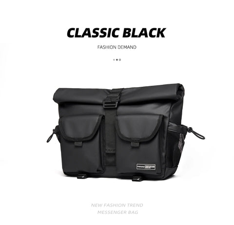 Fashion Casual Men Roll Top Shoulder Messenger Bag Large Size Outdoor Cycling Crossbody Side Bags Male Urban Trend Daypack