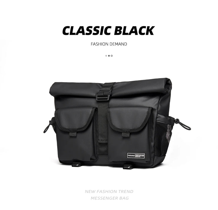 Fashion Casual Men Roll Top Shoulder Messenger Bag Large Size Outdoor Cycling Crossbody Side Bags Male Urban Trend Daypack
