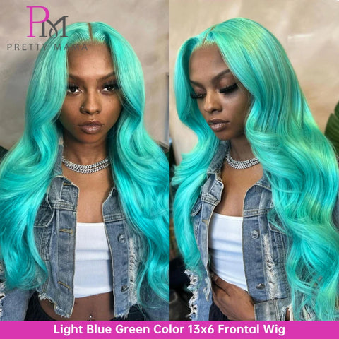 13x6 Cyan Blue Lace Front Wig Body Wave Light Green Lace Front Wig Human Hair Pre Plucked Blonde 613 Lace Frontal Wigs For Women