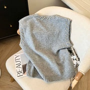 Women's Clothing Vintage Fashion Cartoon Embroidery Sweater Vest Spring New Soft Loose O-neck Sleeveless Knitted Tops