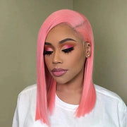 13x4 Short Bob Wig HD Transparent Lace Light Pink Wig Preplucked Lace Frontal Wigs Brazilian Virgin Human Hair 14 Inch 10 Inch