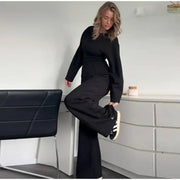 Women's Suit 2025 Spring New Women's Clothing Fashion Long Sleeve O-neck Pleated Top Double-Sided Fabric Office Top Casual Pants