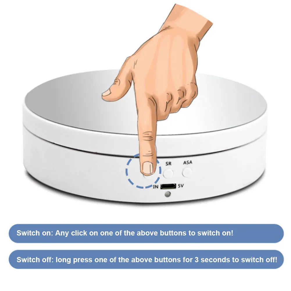 360 Degree Electric Rotating Turntable Three Adjustable Speed Motorized Display Stand for Photography Jewelry Watches