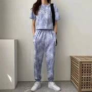 Women Clothing Sets Short Sleeve T-shirt+Pant 2Pcs 2024 Summer Camouflage Tie-Dyed Loose Tees Tops Sports Casual Suit New
