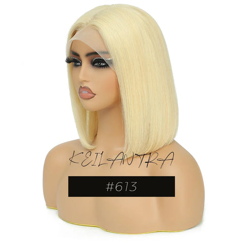 Rose Pink Short Colored Bob Human Hair Wigs Brazilian 13X4 Straight Lace Front Wigs Transparent Lace Pre Plucked Colored Wig