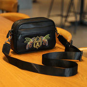 Bee Embroidery PU Men's Crossbody Shoulder Bag Commuting Satchels Waterproof PU Slide Men Bags