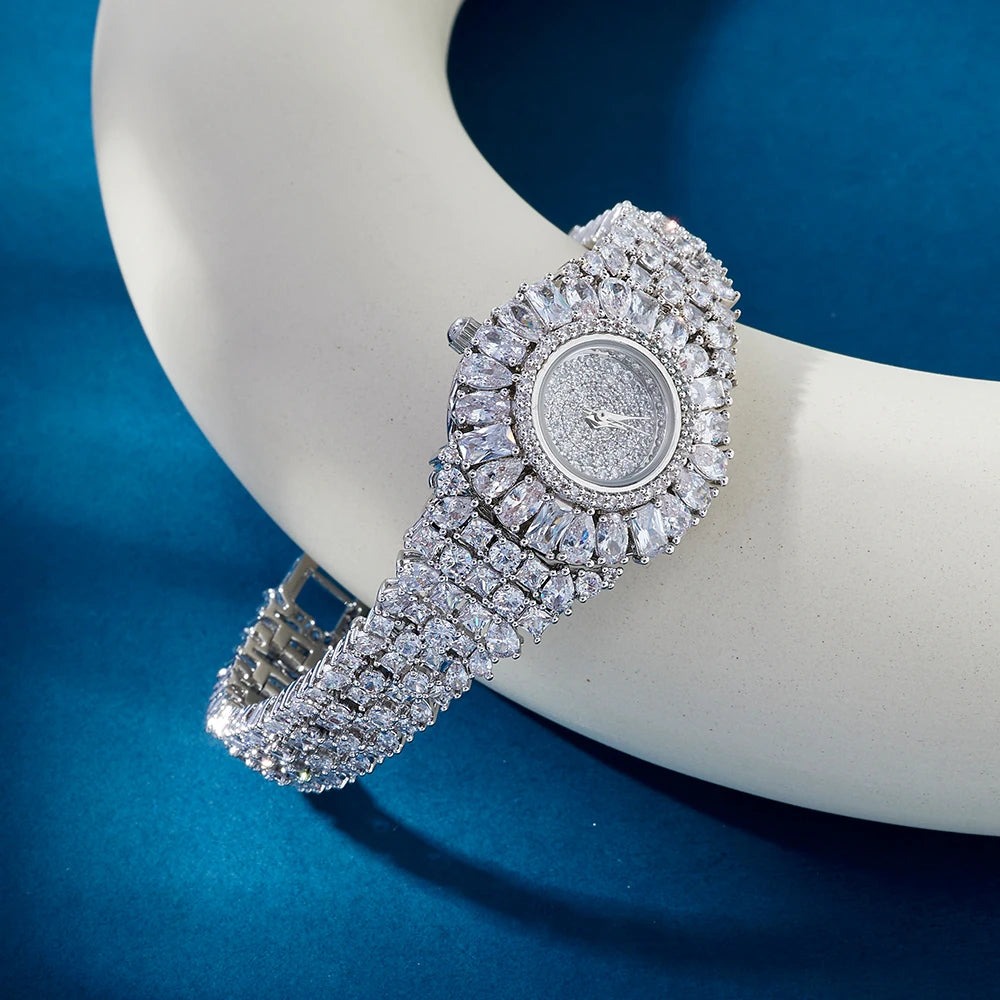 016436 Luxury Women's Watches Cubic Zircon Elements Crystal Bracelet Watch for Wedding Party Fashion Jewelry Watches