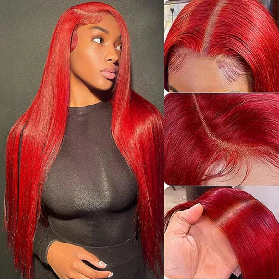 30 40 Inch Brazilian 99J Burgundy 13x6 HD Lace Front Wigs Human Hair Wig 200% Red Color Straight 13X4 Lace Frontal Wig For Women