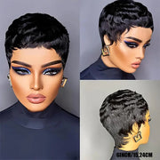 6inch Short Pixie Cut Straight Wig 100% Human Hair for Women Machine Made with Pre-Styled Bangs Tangle-Free Natural Hairline
