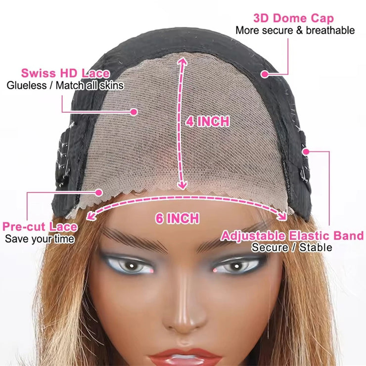 Straight Highlight Glueless Wigs Human Hair Ready To Wear 6X4 Lace Frontal Honey Blonde Short Bob Brazilian Human Hair Wig